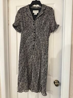 Vintage EVAN-PICONE 100% Rayon Floral Button Front Midi Tea Dress 12